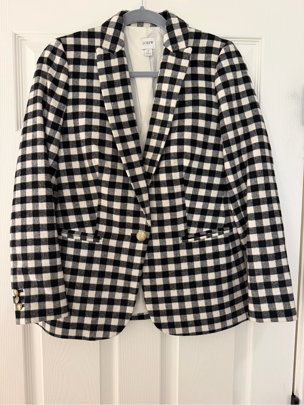 J. Crew Black and White Gingham Blazer with Gold Buttons